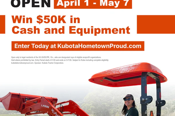 The Kubota Hometown Proud grant program for 2026 is open. Are you working on a community project that could use cash and equipment? Apply today.